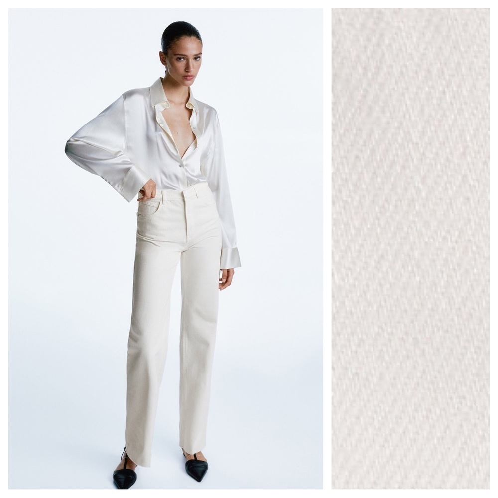 NWT. Massimo Dutti Cream Relaxed Fit High -Waist Jeans. Size 4.